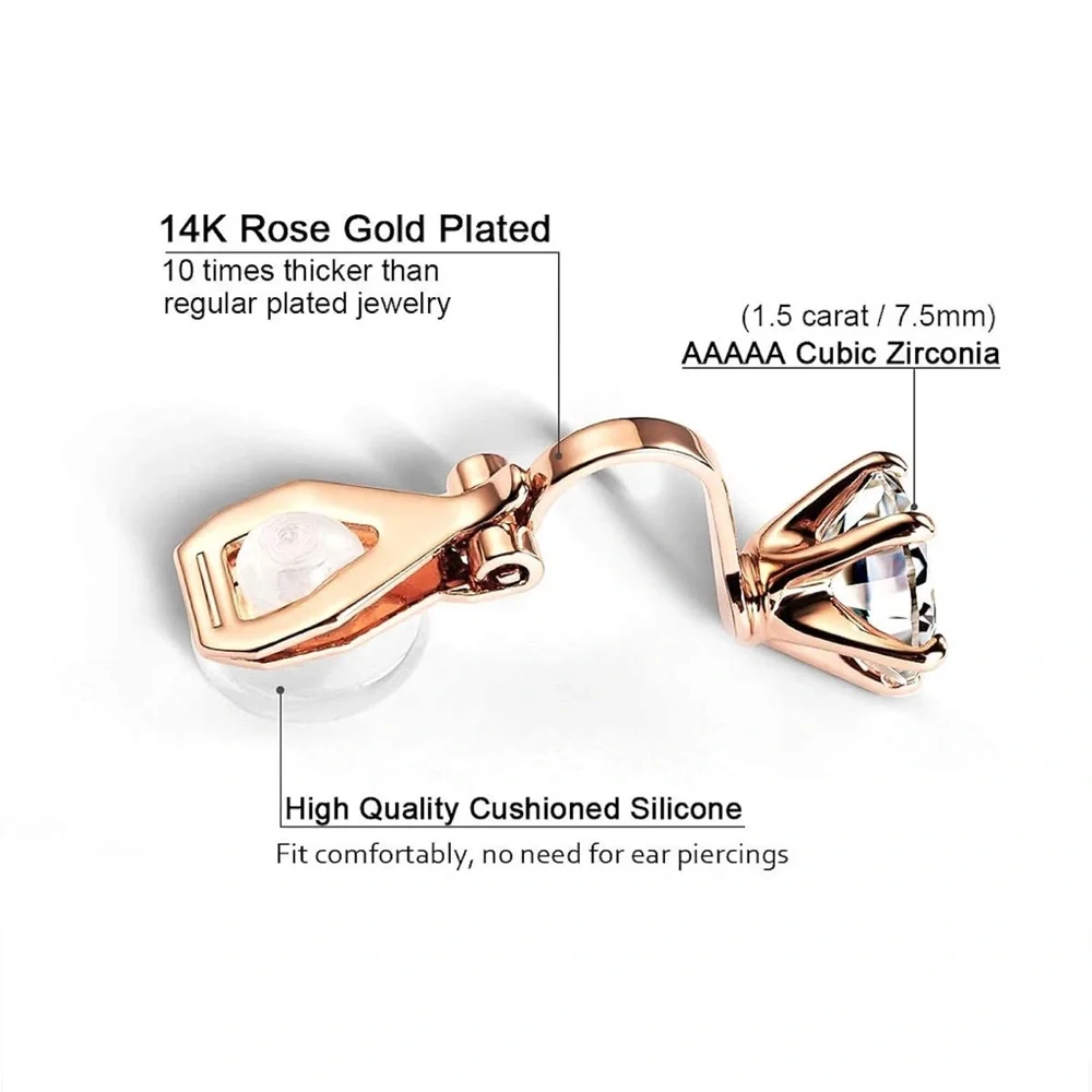 Rose Gold and Crystal Clip-On Earrings - Picture 2 of 7